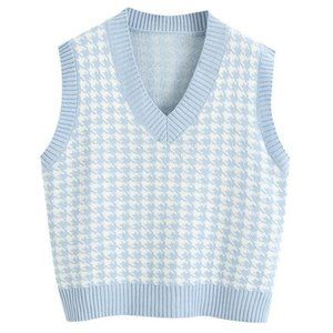 Blue and White Houndstooth Sweater Vest